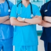 row of 7 medical workers advocating for eye protection in medical facilities